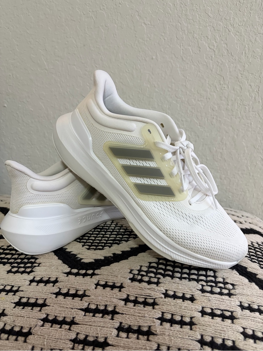 Adidas Ultrabounce White Running Sneakers with Grey Stripes